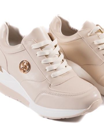 Sneakers dama cu platforma bej din piele ecologica HS-2