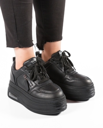 Sneakers dama cu platforma Negri din Piele Ecologica Ptax