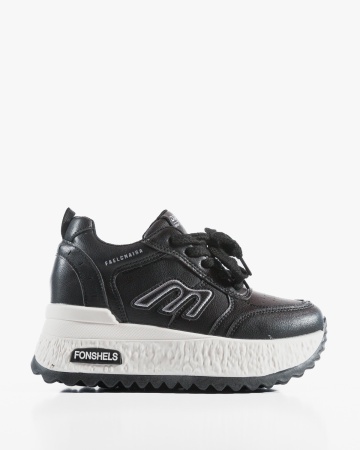 Sneakers dama cu platforma Negri din Piele Ecologica Puua - Img 4