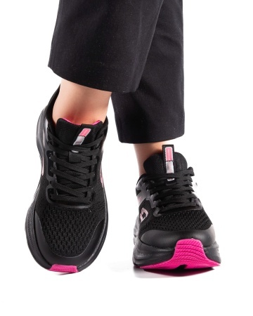 Sneakers dama negri cu roz din material textil F99296 - Img 3