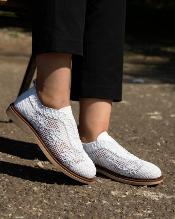 Pantofi dama Alb din Material texil dantelat Ecologic Vliz - Img 4