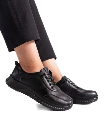 Pantofi dama casual negri din piele ecologica J03 - Img 2
