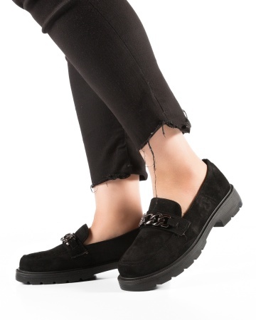Pantofi dama casual Negri din Piele intorsa Ecologica Qina - Img 2