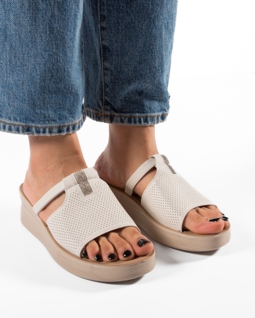 Papuci dama cu platforma Bej din Piele Ecologica Zug