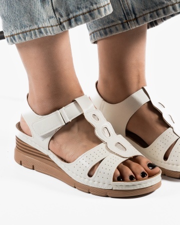 Sandale dama Albe din Piele Ecologica Emai