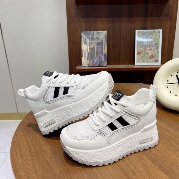 Sneakers dama albi cu negru respirabili cu talpa groasa 5829 - Img 2