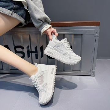 Sneakers dama albi respirabili cu talpa groasa 5828 - Img 2