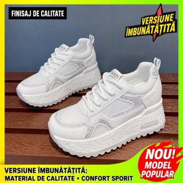 Sneakers dama albi respirabili cu talpa groasa 5828 - Img 6
