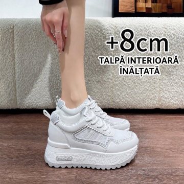 Sneakers dama albi respirabili cu talpa groasa 5829 - Img 2