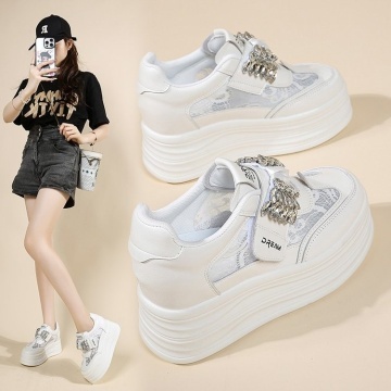Sneakers dama albi respirabili cu talpa groasa 9632 - Img 5