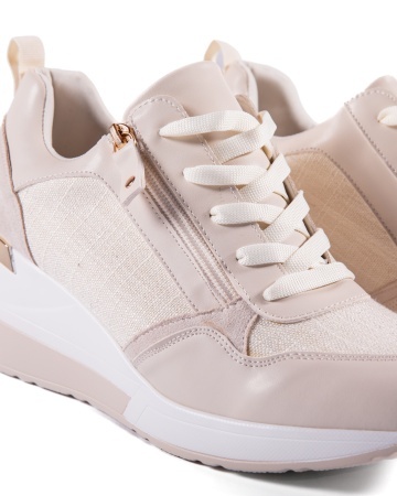 Sneakers dama cu platforma bej din piele ecologica HS-1