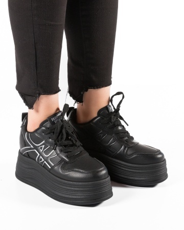 Sneakers dama cu platforma Negri din Piele Ecologica Pma - Img 2
