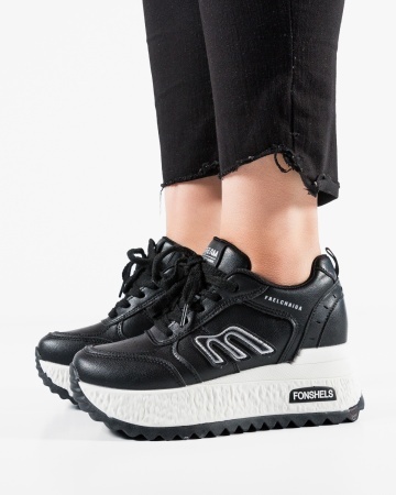Sneakers dama cu platforma Negri din Piele Ecologica Puua