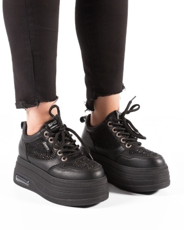 Sneakers dama Negri cu platforma din Piele Ecologica Pio