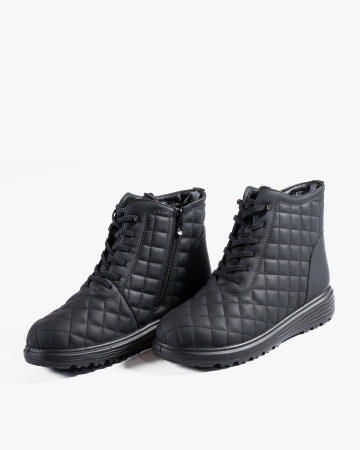 Ghete dama imblanite negre din piele ecologica G305 - Img 4