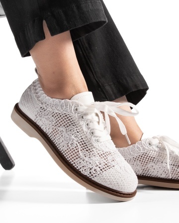 Pantofi dama Alb din Material texil dantelat Ecologic Van - Img 3