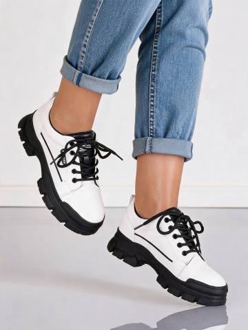 Pantofi dama casual alb-negru cu siret si talpa groasa H33 - Img 2