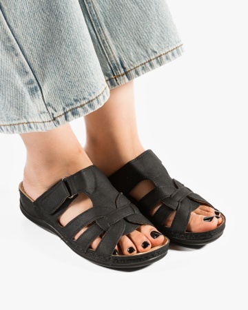 Papuci dama Negre din Piele Ecologica Hin - Img 3
