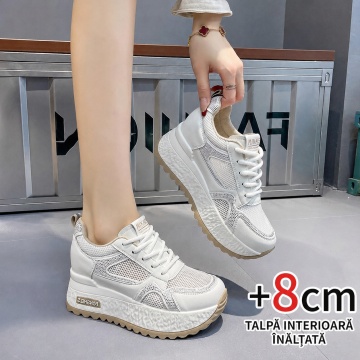 Sneakers dama albi cu kaki respirabili cu talpa groasa 5828 - Img 3