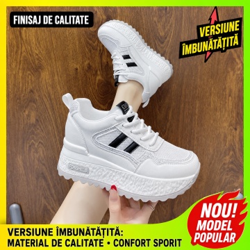 Sneakers dama albi cu negru respirabili cu talpa groasa 5829 - Img 4
