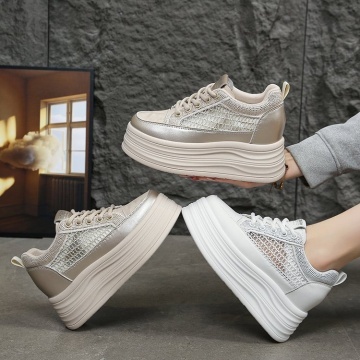 Sneakers dama albi respirabili cu talpa groasa 9630 - Img 3