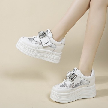 Sneakers dama albi respirabili cu talpa groasa 9632 - Img 2