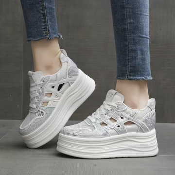 Sneakers dama albi respirabili cu talpa groasa 9635 - Img 3