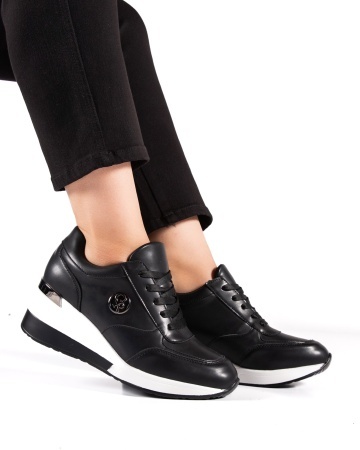 Sneakers dama cu platforma negri din piele ecologica HS-2