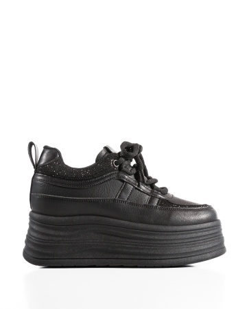 Sneakers dama cu platforma Negri din Piele Ecologica Paca - Img 4