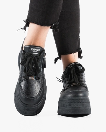 Sneakers dama cu platforma Negri din Piele Ecologica Piit - Img 4