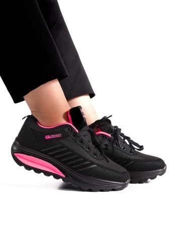 Sneakers dama negri cu roz piersica din piele ecologica C20 - Img 3