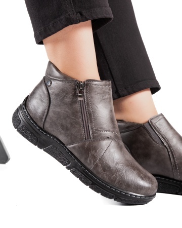 Ghete dama imblanite gri din piele ecologica 1113-16