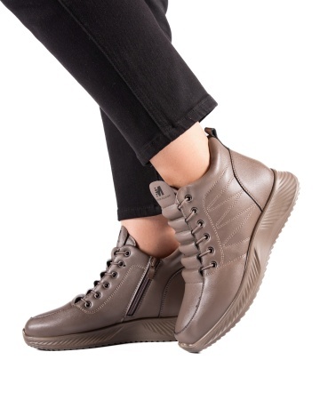 Ghete dama imblanite kaki din piele ecologica J21-15 - Img 2