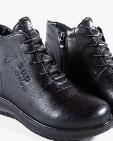 Ghete dama imblanite negre din piele ecologica T81 - Img 5