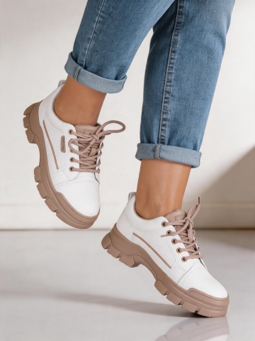 Pantofi dama casual kaki cu siret si talpa groasa H33