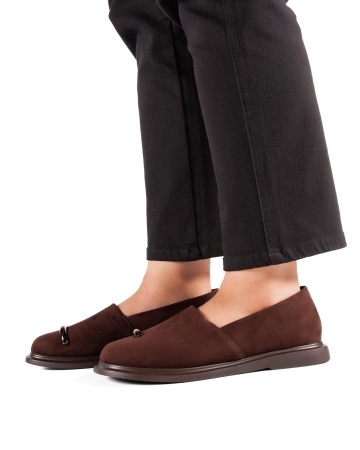Pantofi dama casual maro inchis din piele ecologica intoarsa LF01-7 - Img 3