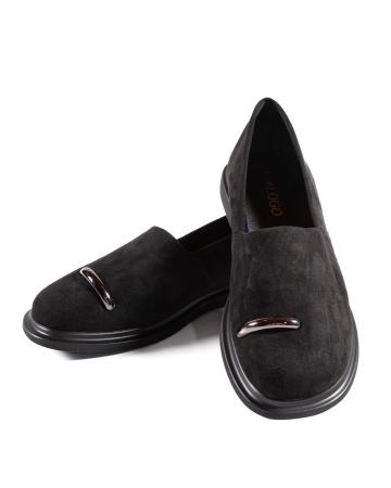 Pantofi dama casual negri din piele ecologica intoarsa LF01-5