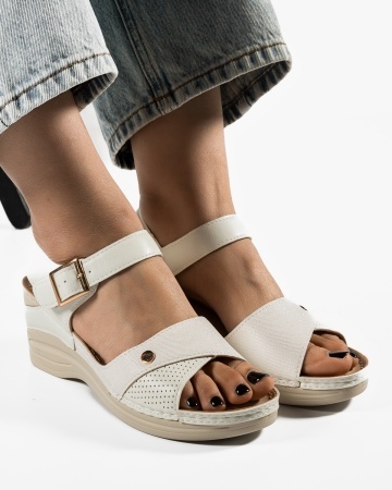 Sandale dama cu platforma Albe din Piele Ecologica Zugy
