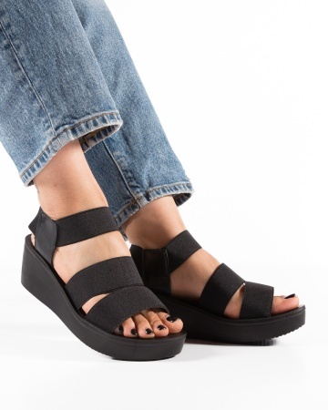 Sandale dama cu platforma Negre din Material elastic