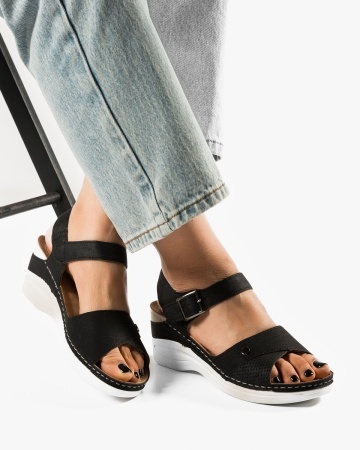 Sandale dama cu platforma Negre din Piele Ecologica Zugy - Img 3