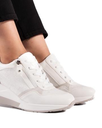 Sneakers dama cu platforma albi din piele ecologica HS-1