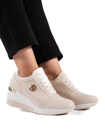 Sneakers dama cu platforma bej din piele ecologica HS-2 - Img 2