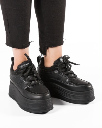 Sneakers dama cu platforma Negri din Piele Ecologica Paca