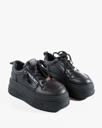 Sneakers dama cu platforma Negri din Piele Ecologica Piit