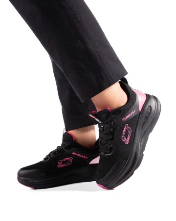 Sneakers dama negri cu roz din material textil F99296 - Img 4