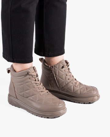 Ghete dama imblanite camel din piele ecologica G91 - Img 3