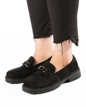 Pantofi dama casual Negri din Piele intorsa Ecologica Qina - Img 3