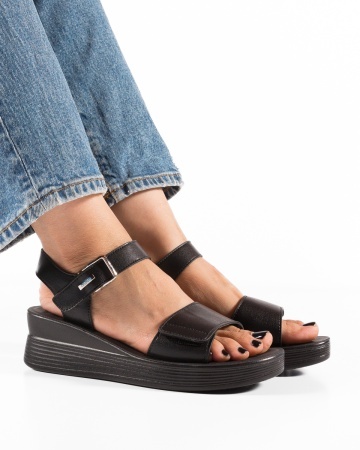 Sandale dama cu Platforma Negre din Piele Ecologica Ione - Img 2