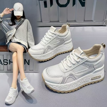 Sneakers dama albi cu kaki respirabili cu talpa groasa 5828 - Img 2