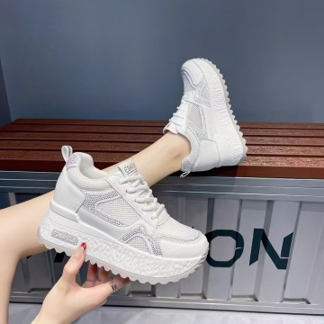Sneakers dama albi respirabili cu talpa groasa 5828 - Img 3